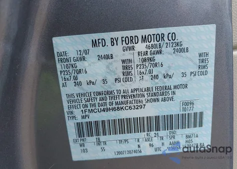 2008 Ford Escape Hybrid from USA, damaged, VIN 1FMCU49H68KC63297
